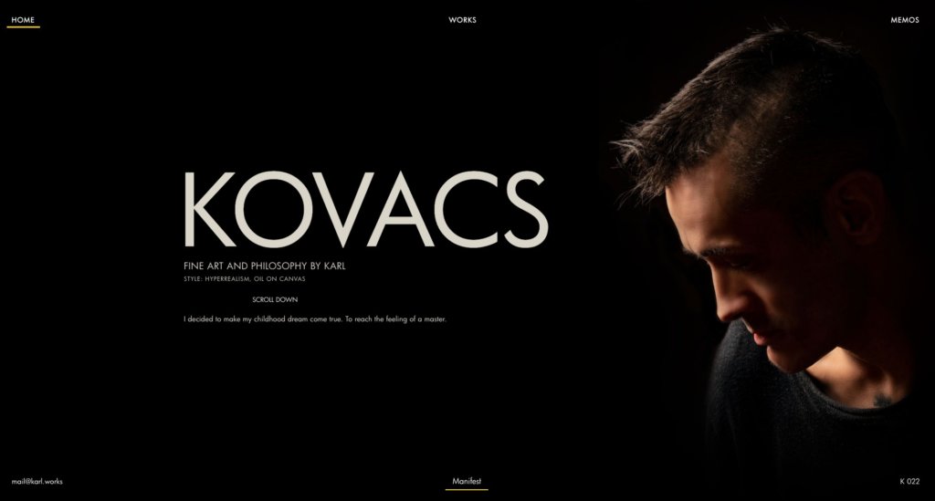 kowacs screenshot of an excellent website